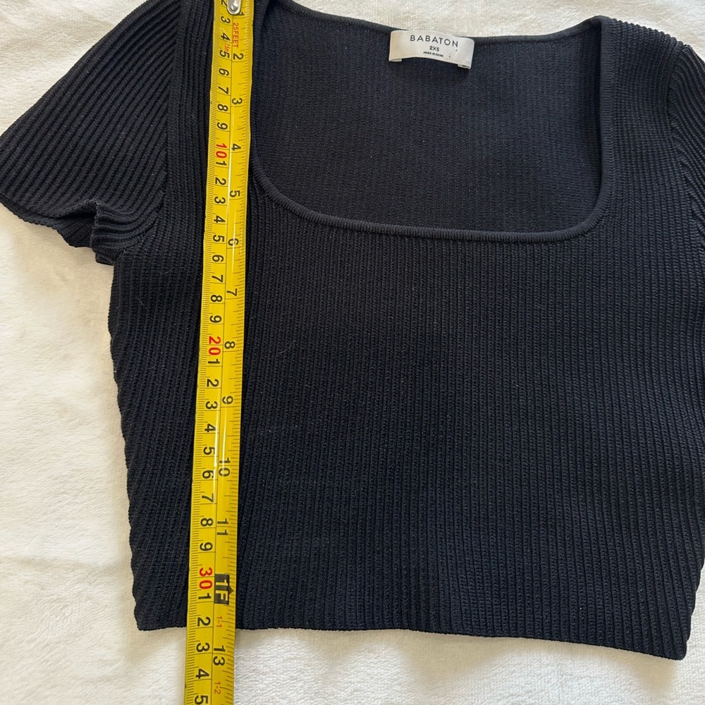 Aritzia Babaton Sculpt Knit Crop Top Womens Sz 2XS Black Ribbed Square Neck - Picture 3 of 8